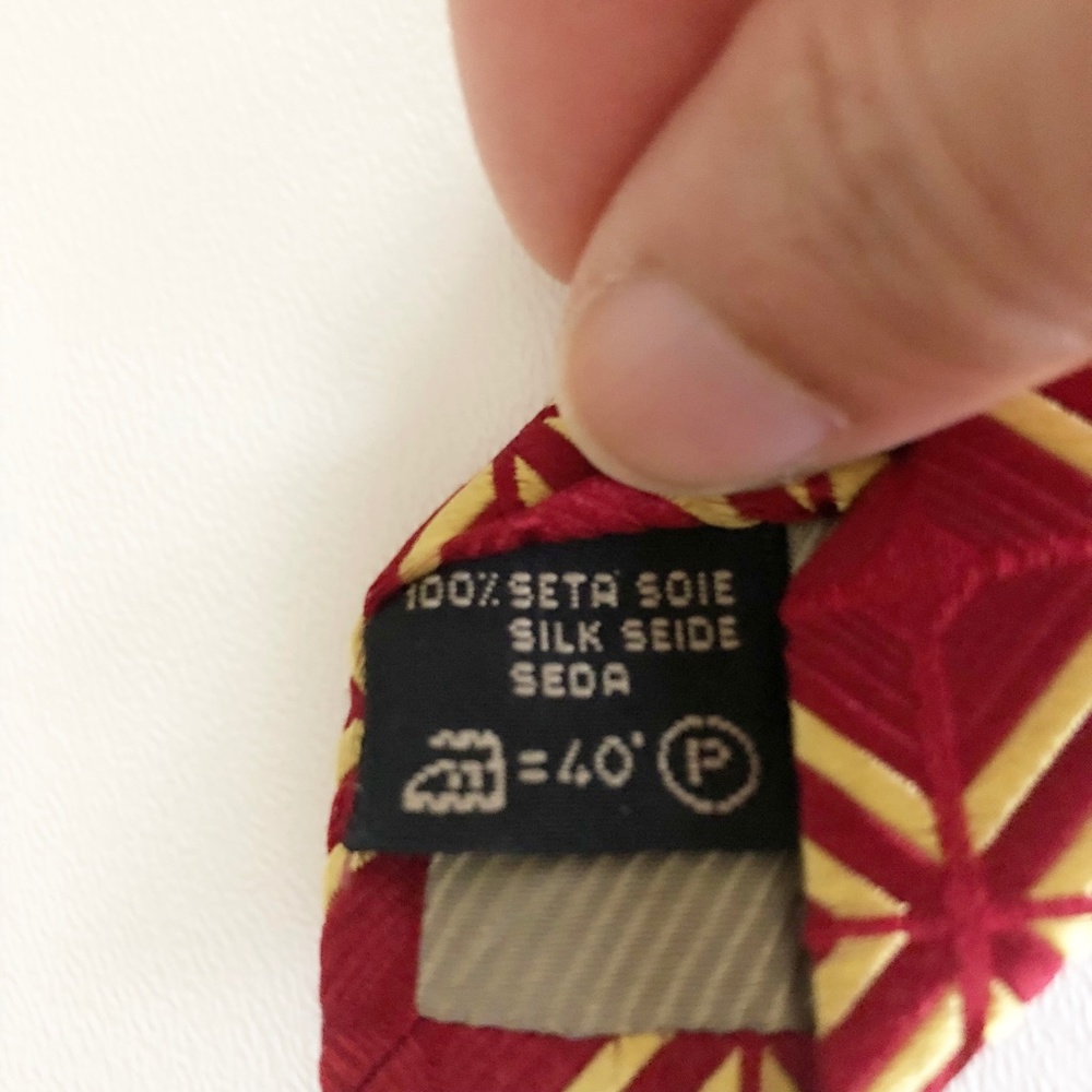 Ermenegildo Zegna Woven Silk Necktie TIE Red With Gold Squares Made in Italy - Picture 6 of 8